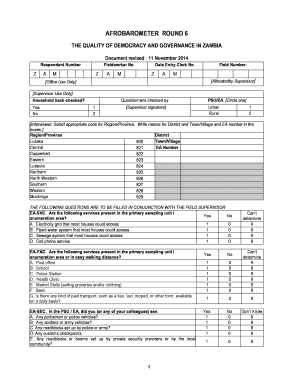 Zambia Democracy and Governance Survey Questionnaire