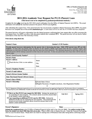 2015-2016 Parent PLUS Loan Request Form
