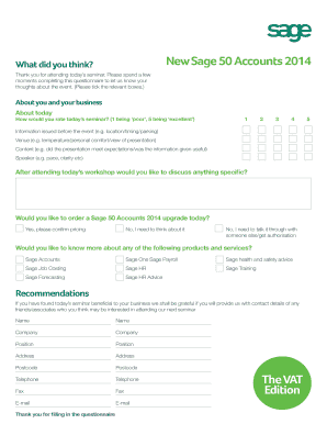 Sage 50 Accounts 2014 Seminar Feedback Form