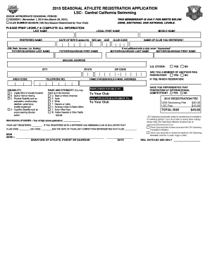 2015 Seasonal Athlete Registration Application