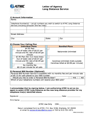 ATMC Long Distance Service Letter of Agency