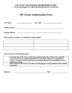 PIC Freeze Authorization Form