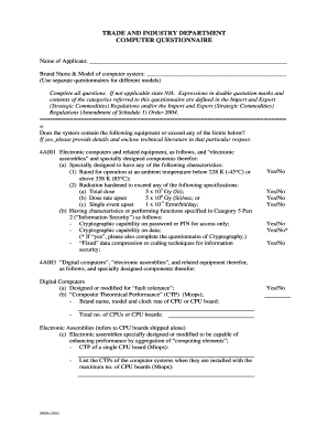 Computer Import/Export Questionnaire