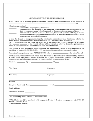 Notice of Intent to Cure Default