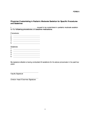 Physician Credentialing Form for Pediatric Moderate Sedation
