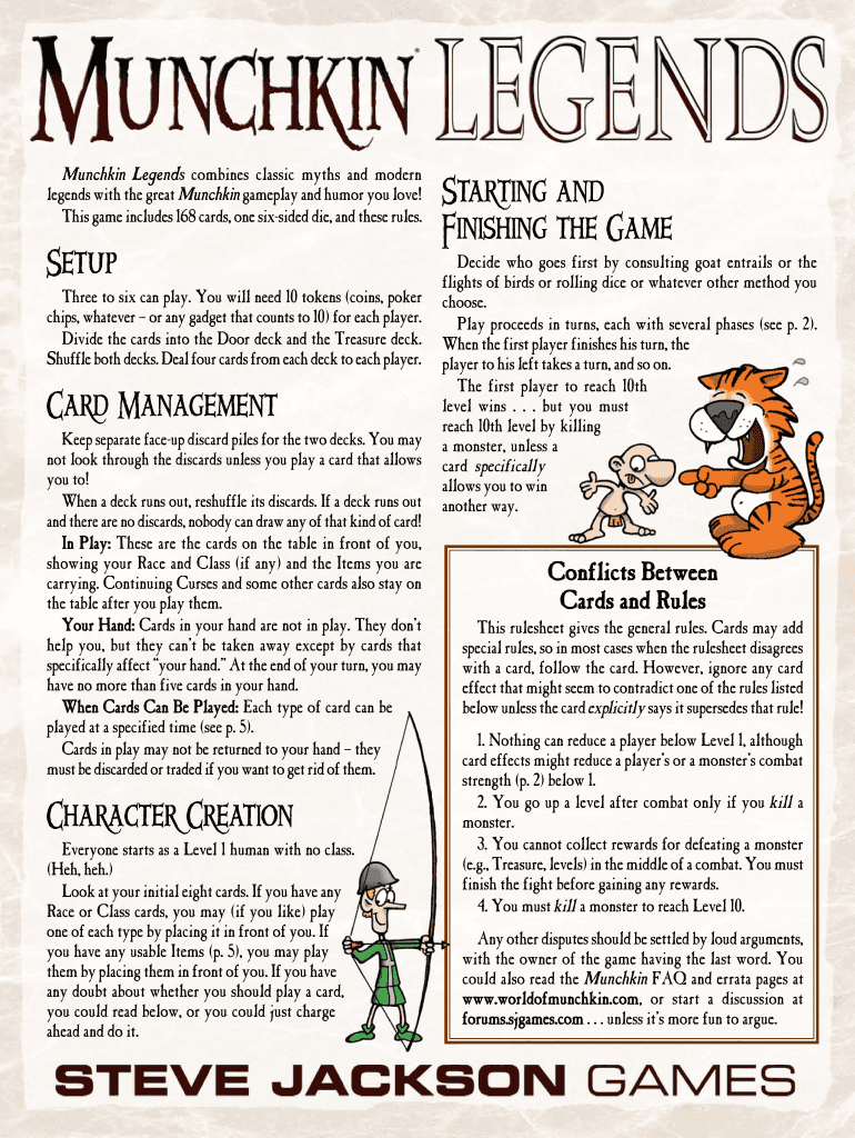 Fillable Online Munchkin Legends combines classic myths and modern Fax ...