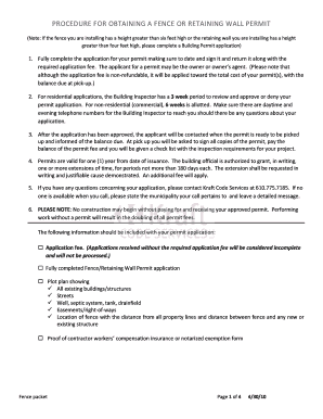 Pennsylvania Fence or Retaining Wall Permit Application