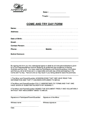 Come and Try Day Form
