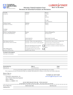 Warranty Claim/Complaint Form