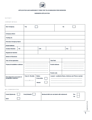 Telecommunication Services Business Application Form