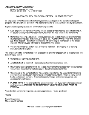 Mason County Schools Payroll Direct Deposit Form