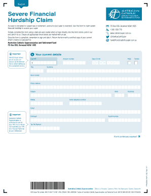 Severe Financial Hardship Superannuation Claim Form