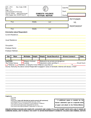 Kentucky Domestic Violence Petition Form
