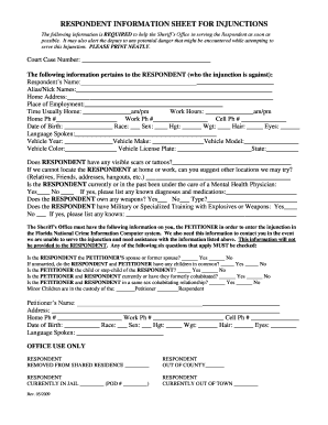 Respondent Information Sheet for Injunctions