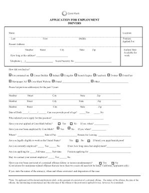 Application for Employment Drivers