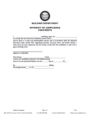 Affidavit of Compliance for Events