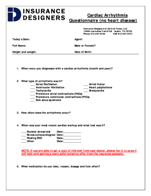 Fillable Online elitemktg Cardiac Arrhythmia Questionnaire no heart ...