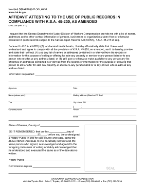 Kansas Public Records Use Affidavit