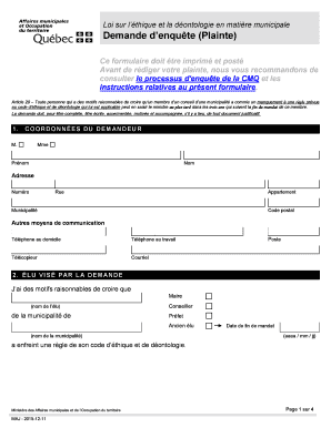 Quebec Municipal Ethics Complaint Form