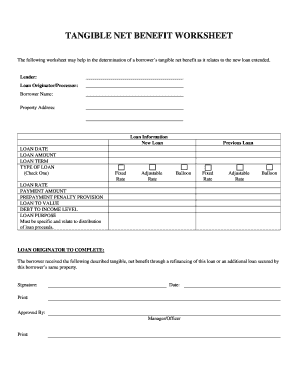 Tangible Net Benefit Worksheet