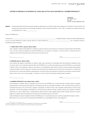 LETTERA DI RECESSO O DI RICHIESTA DI “LINEA NON ATTIVA” E/O DI RICHIESTA DI “NUMBER PORTABILITY”
