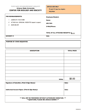 Arizona State University Purchase/Reimbursement Request Form