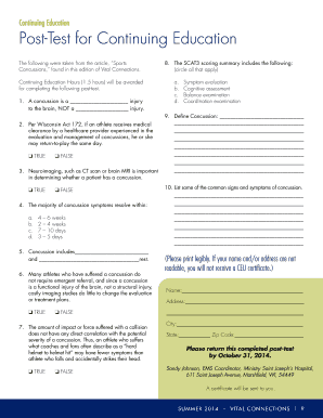 Continuing Education Post-Test for Concussion Article