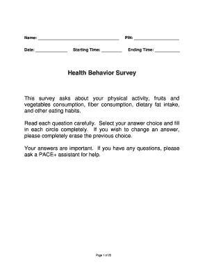 Monthly physical activity log answers - Health Behavior Survey - University of California San Diego - sallis ucsd