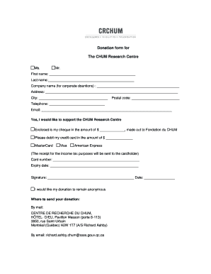 CHUM Research Centre Donation Form