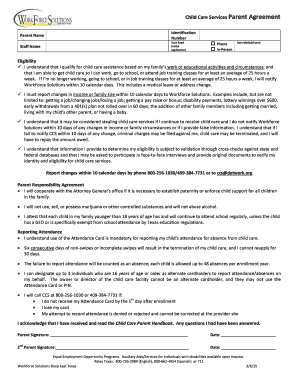 Child Care Services Parent Agreement