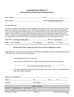 Parent Request for Supplemental Educational Services