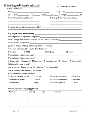 Orthopedic History Form