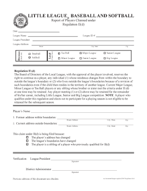 Little League Regulation II(d) Player Claim Form