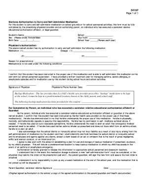 Montana Authorization to Carry and Self-Administer Medication