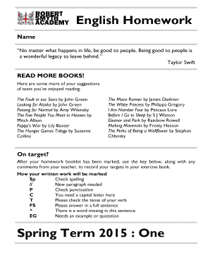 English Homework Booklet