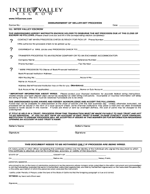 Disbursement of Seller Net Proceeds Form