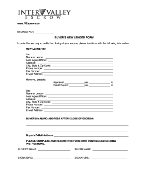 Buyer's New Lender Form