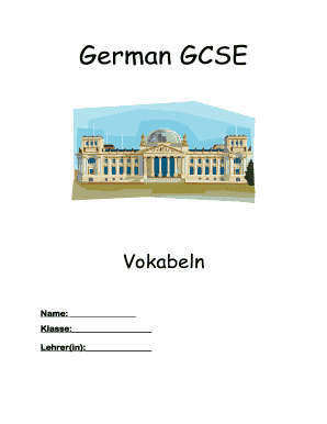 GCSE German Vocabulary Worksheet