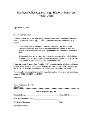 New Jersey Influenza Vaccine Compliance Form