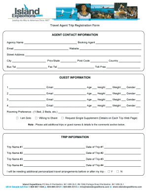 Child weight by age - Travel Agents Trip Registration Form - Island Expeditions