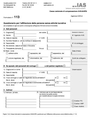 Questionario per l’affiliazione delle persone senza attività lucrativa