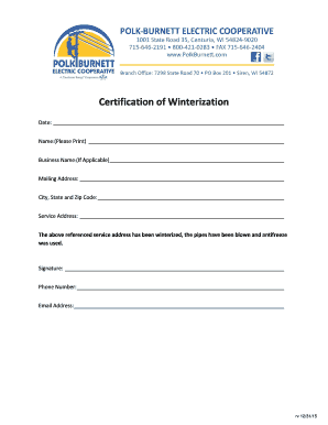 Certification of Winterization