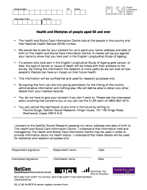 ELSA NHSCR Cancer Registry Consent Form