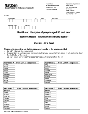 Cognitive Function Interviewer Record Booklet