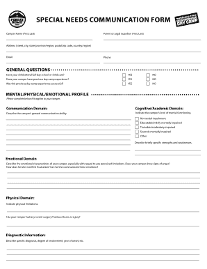 Special Needs Communication Form