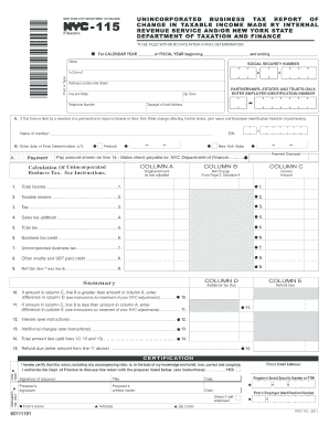 New York City Unincorporated Business Tax Report