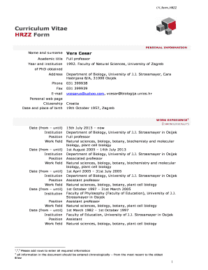 HRZZ Curriculum Vitae Form