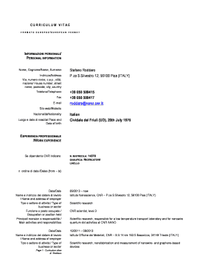 Formato Europeo CV