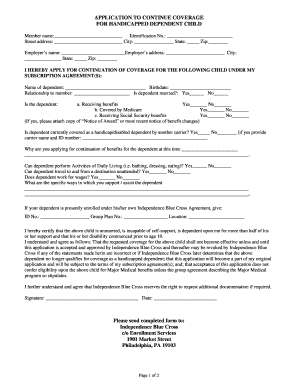 Application to Continue Coverage for Handicapped Dependent Child