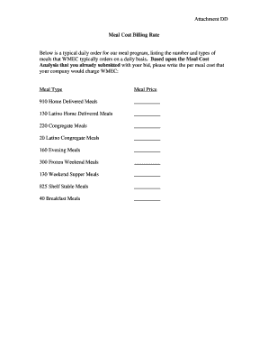 Meal Cost Billing Rate Form